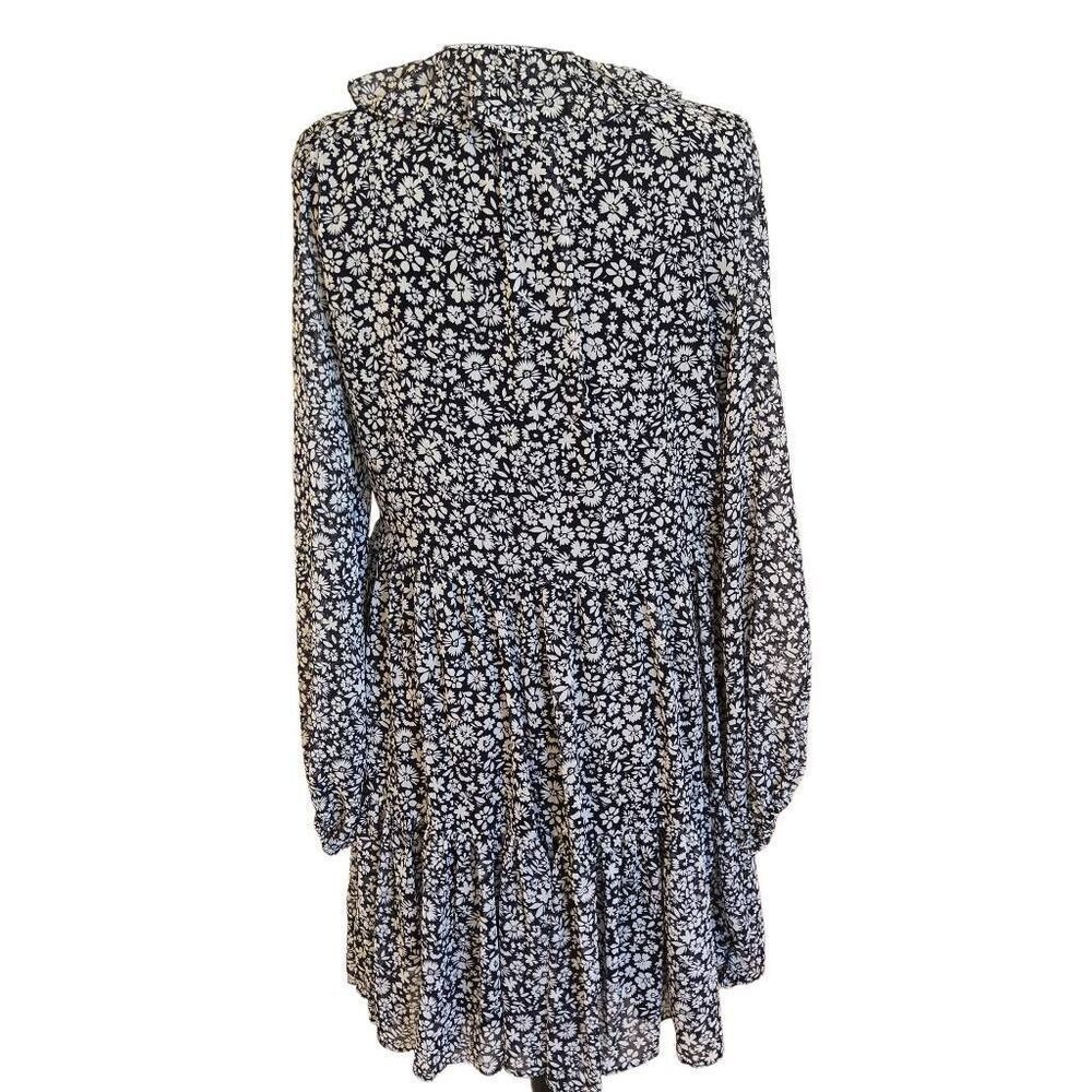 Tommy Hilfiger Womens Floral Ruffle Long Sleeve Chiffon Dress Navy White Size 12 - Picture 4 of 10